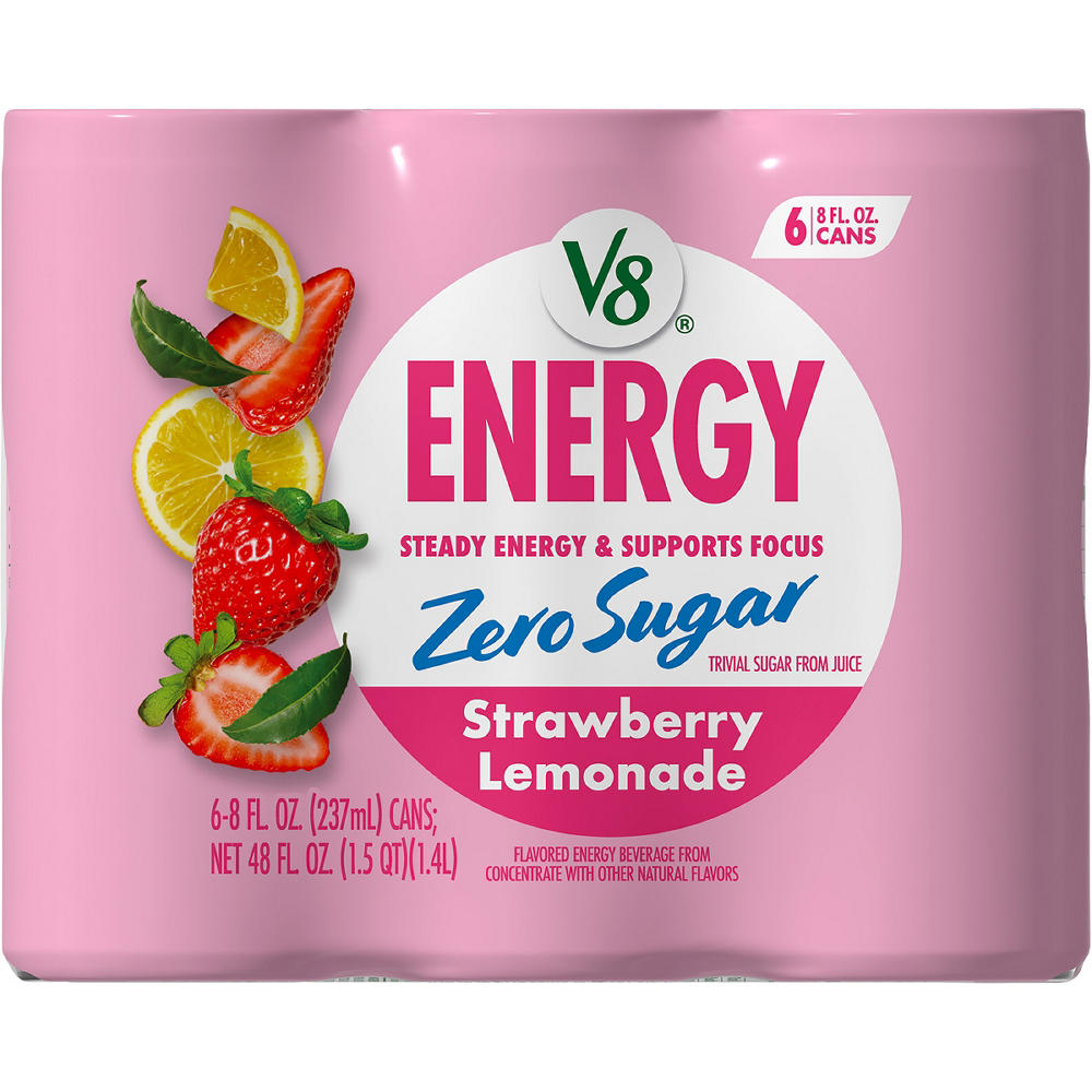 V8 Energy Zero Sugar Strawberry Lemonade 6 pk Cans, 8 oz