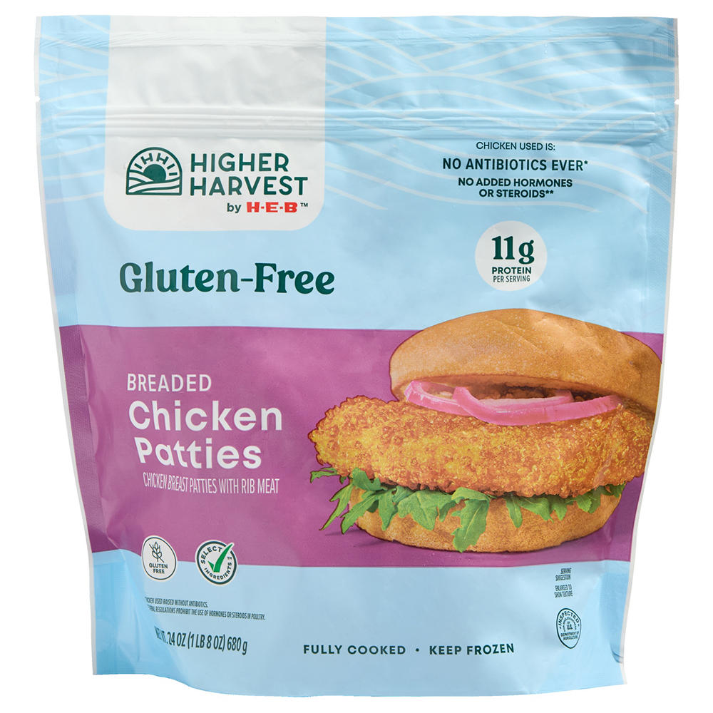 Higher Harvest by H-E-B Frozen Gluten Free Chicken Breast Patties, 24 oz