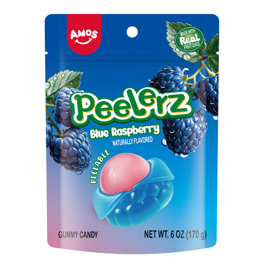 Amos Peelerz Blue Raspberry Gummy Candy, 6 oz