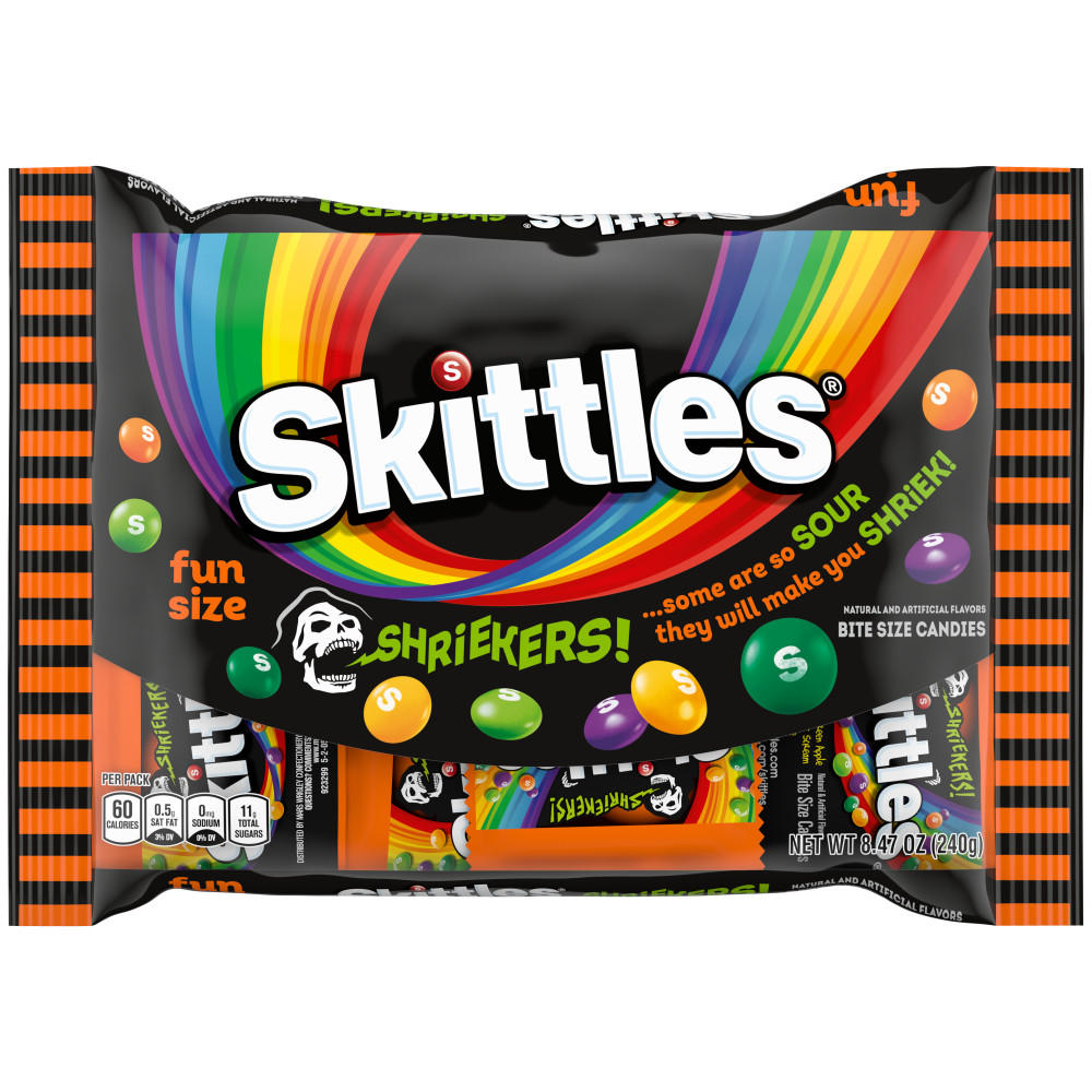 Skittles Shriekers! Chewy Candies Halloween Fun Size Packs, 8.47 oz
