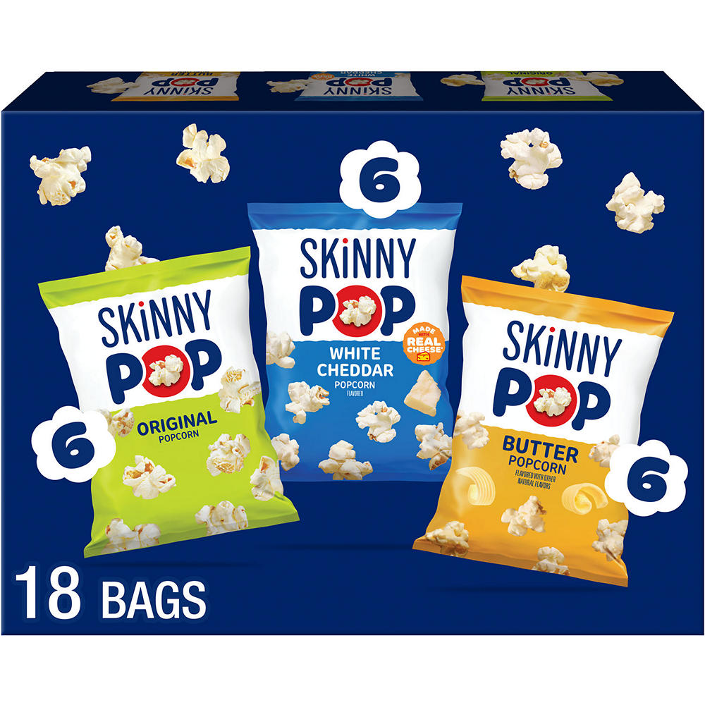 SKINNYPOP Popped Popcorn Multipack Bags - Assorted Variety, 18 ct