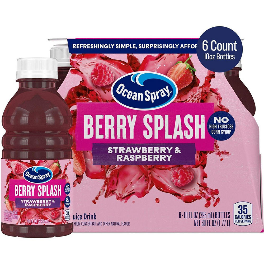 Ocean Spray Berry Splash Strawberry & Raspberry Juice 6 pk Bottles, 10 oz