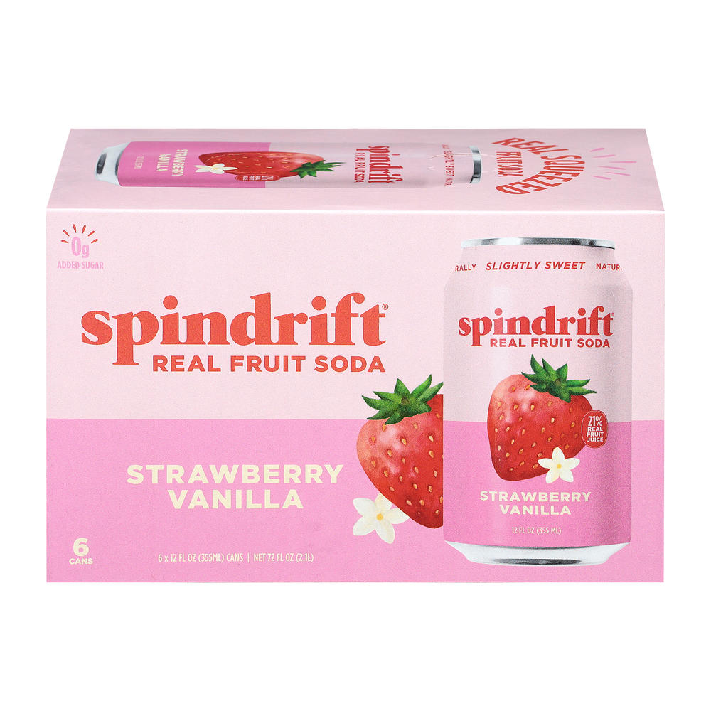 Spindrift Strawberry Vanilla Fruit Soda 6 pk Cans, 12 oz
