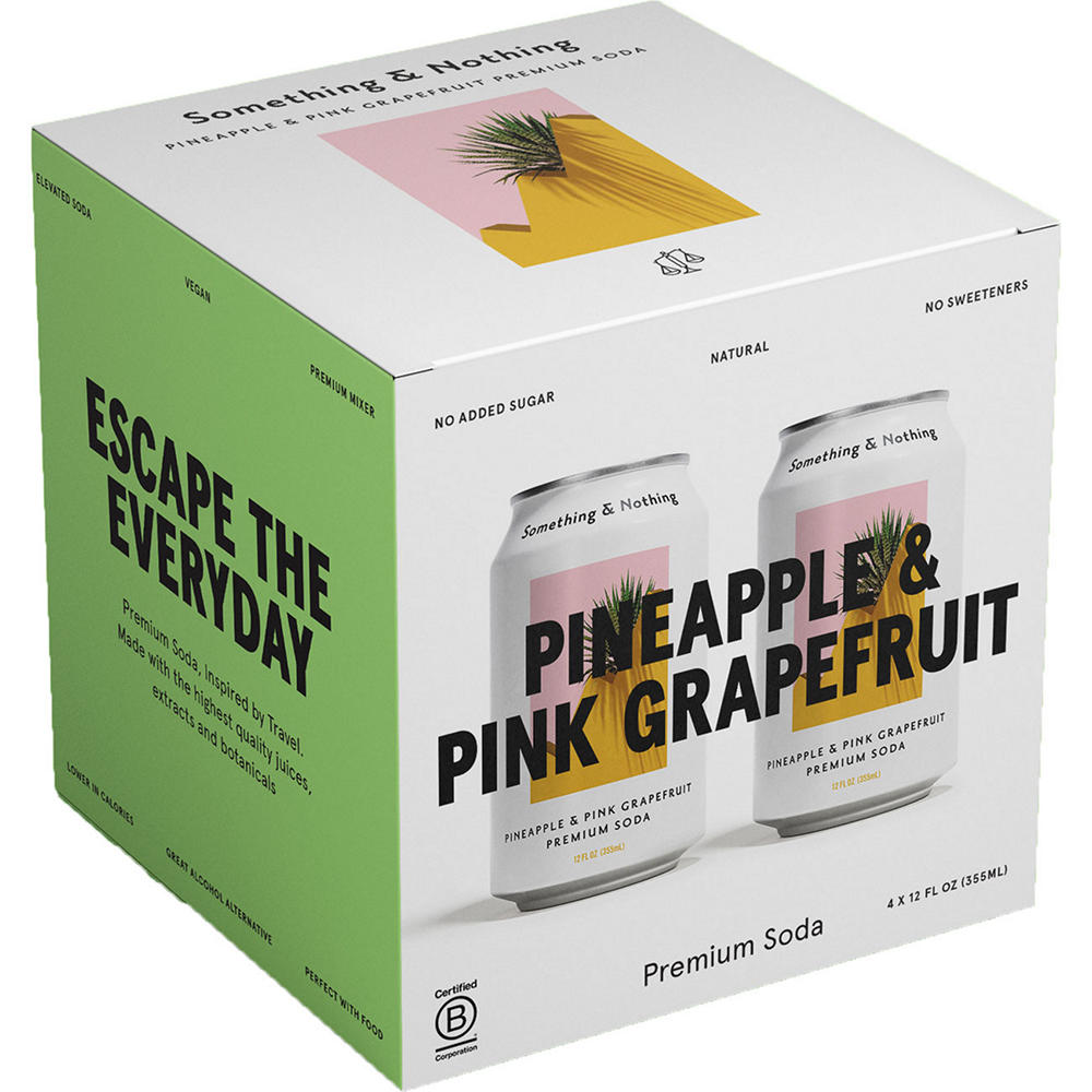 Something & Nothing Pineapple & Pink Grapefruit Soda 4 pk Cans, 12 oz