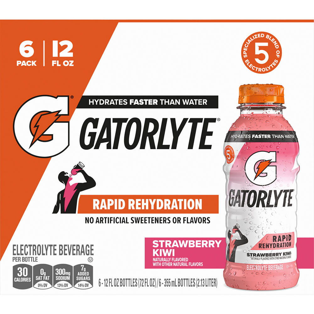 Gatorade Gatorlyte Strawberry Kiwi Electrolyte Sports Drink Beverage 6 pk Bottles, 12 oz