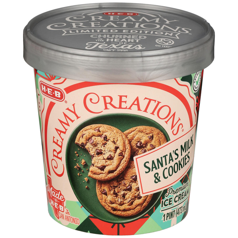 H-E-B Creamy Creations Santa's Milk & Cookies Ice Cream, 1 pt
