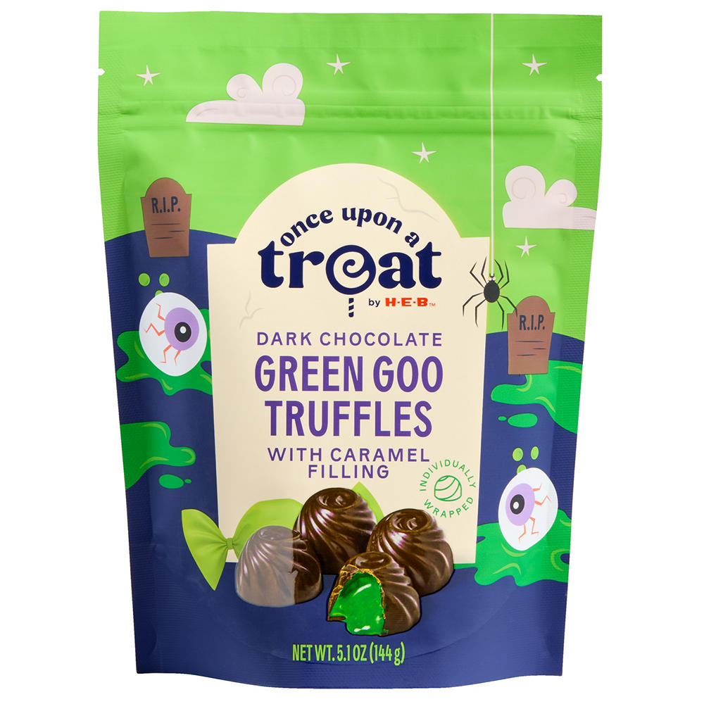 Once Upon a Treat by H-E-B Dark Chocolate Green Good Truffles with Caramel Filling, 5.1 oz