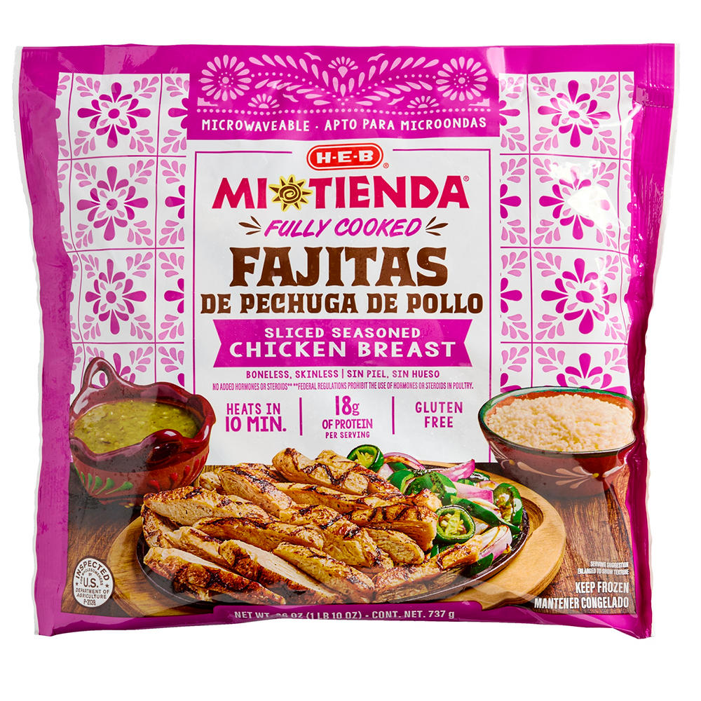 H-E-B Mi Tienda Frozen Fully Cooked Seasoned Chicken Breast for Fajitas, 26 oz