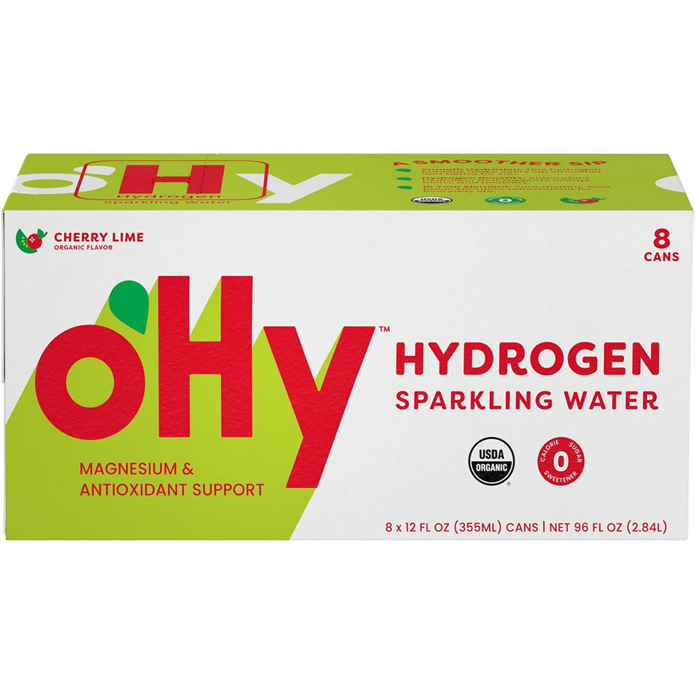 oHy Cherry Lime Hydrogen Sparkling Water 8 pk Cans, 12 oz