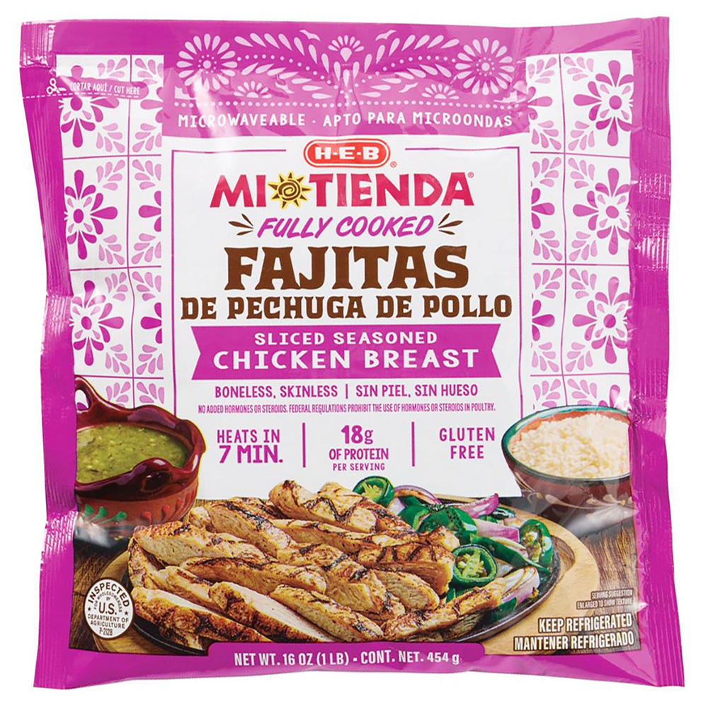 H-E-B Mi Tienda Fresh Fully Cooked Fajitas de Pechuga de Pollo Sliced Seasoned Chicken Breast, 16 oz