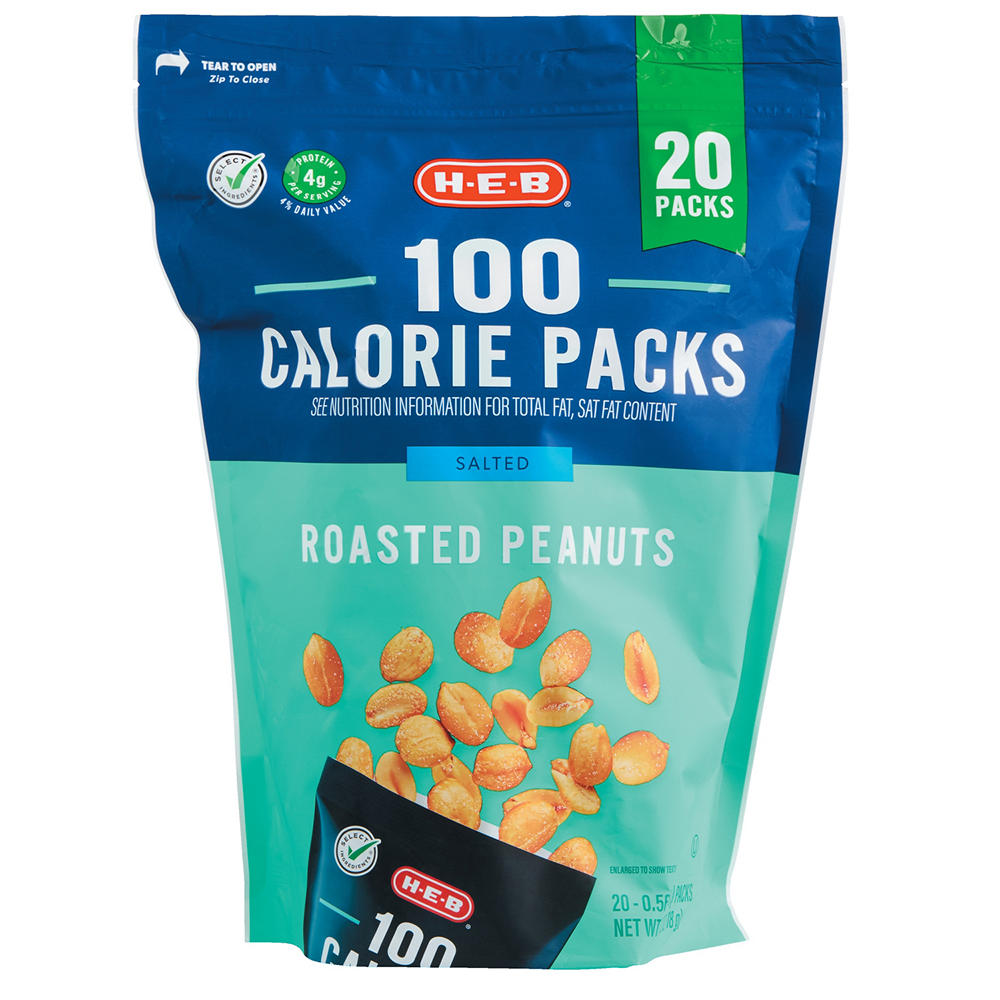 H-E-B Salted Roasted Peanuts 100 Calorie Snack Packs, 20 ct