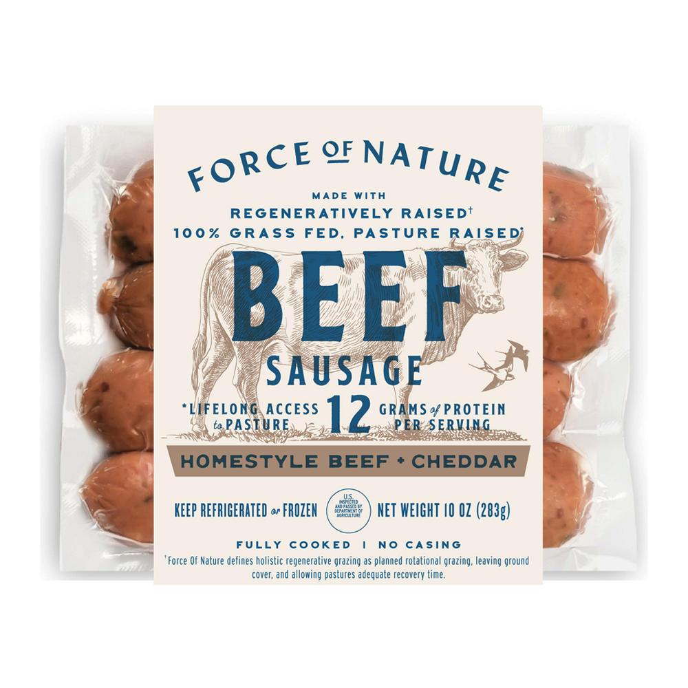 Force of Nature Grass Fed Beef Sausage - Cheddar, 10 oz