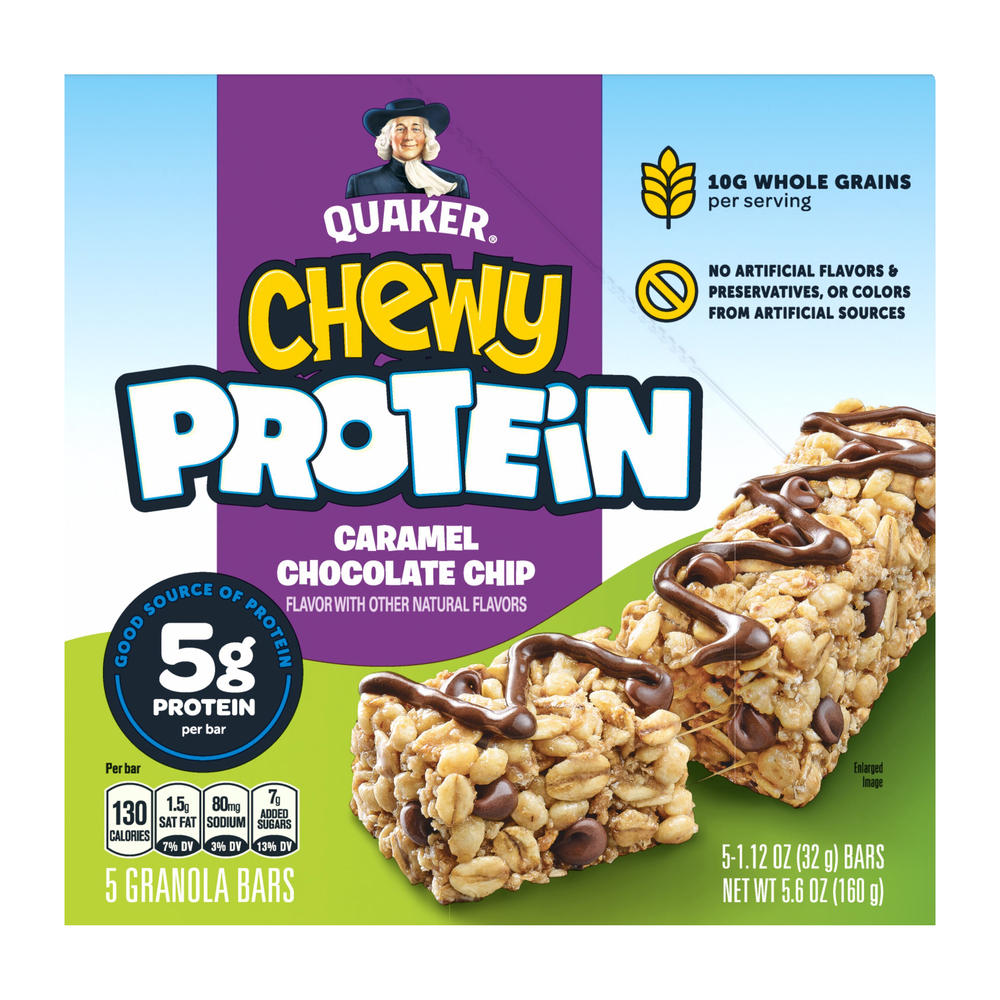 Quaker Chewy Protein Caramel Chocolate Chip Granola Bars, 5 ct