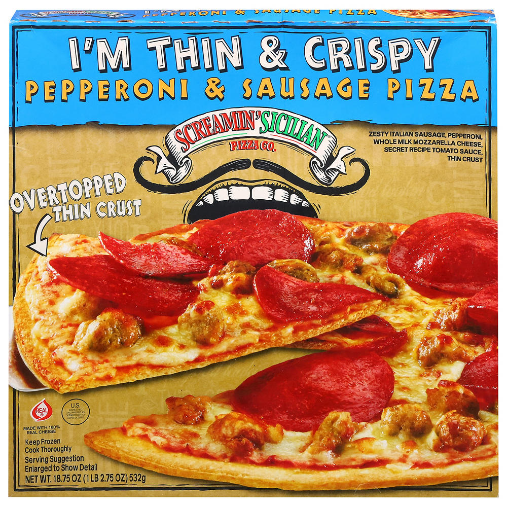 Screamin' Sicilian Pepperoni & Sausage Thin & Crispy Frozen Pizza, 18.75 oz