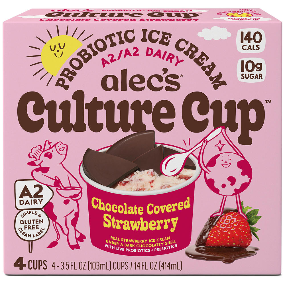 Alec's Culture Cup Chocolate Covered Strawberry Ice Cream, 4 ct