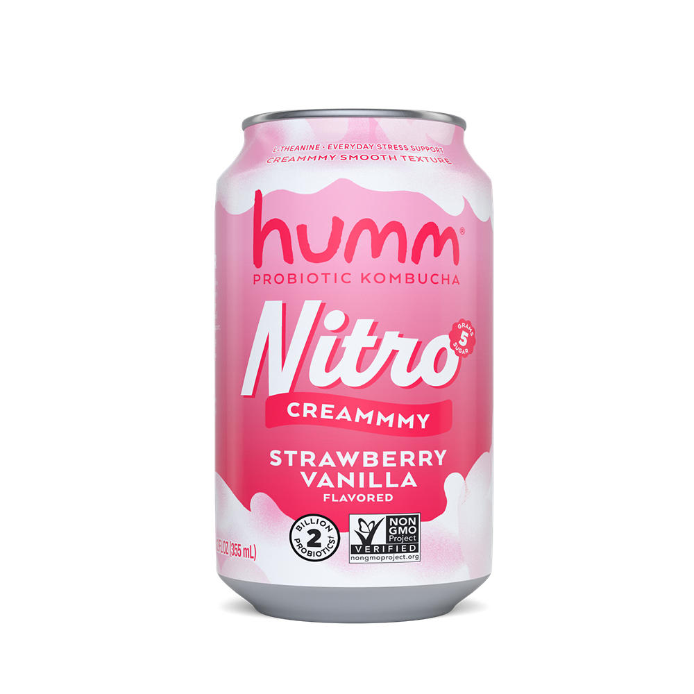Humm Probiotic Kombucha Nitro Creammmy Strawberry Vanilla, 12 oz