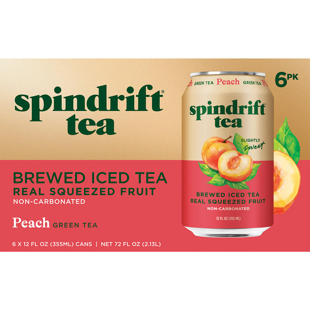 Spindrift Peach Green Tea 6 pk Cans, 12 oz