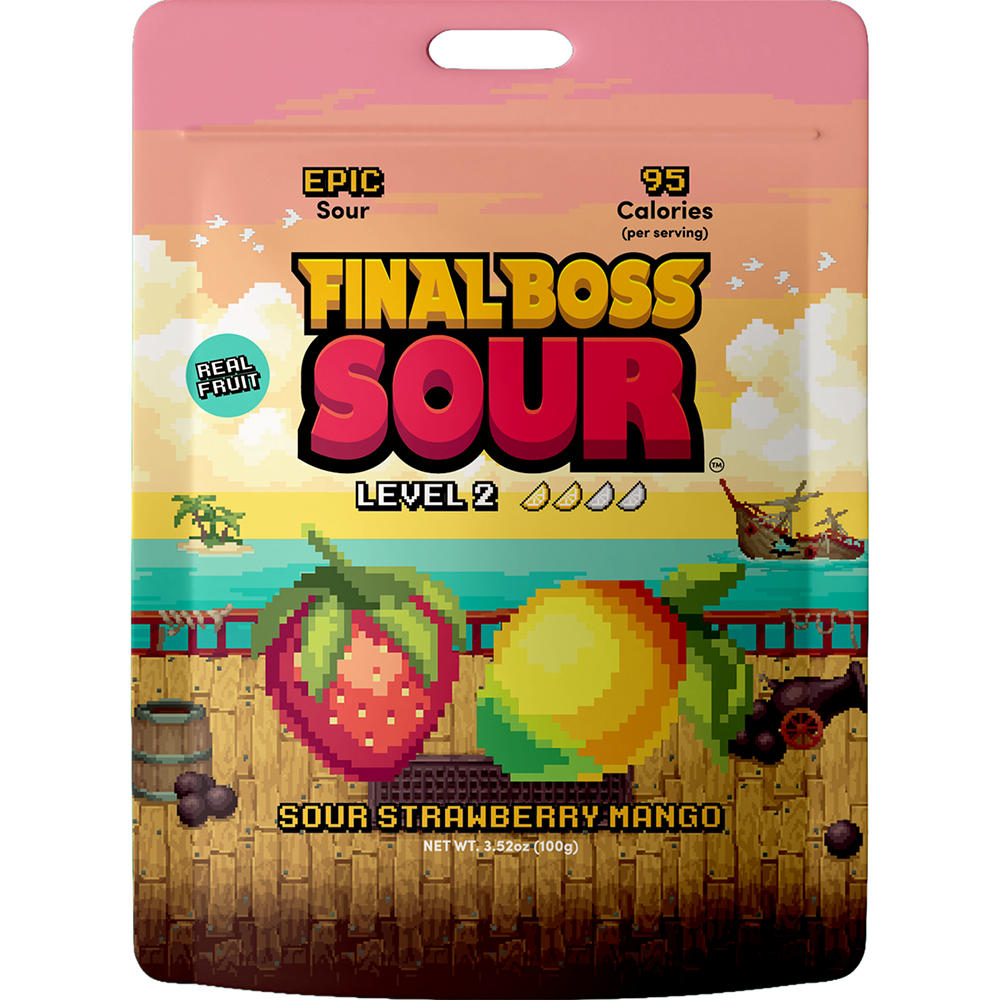 Final Boss Sour Level 2 Sour Strawberry Mango Candied Fruit Candy, 3.52 oz