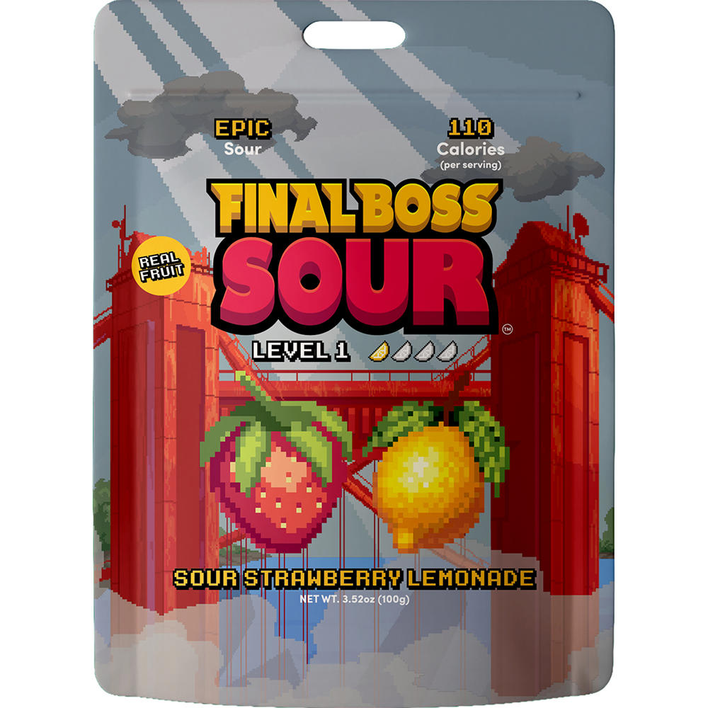 Final Boss Sour Level 1 Sour Strawberry Lemonade Candied Fruit Candy, 3.52 oz