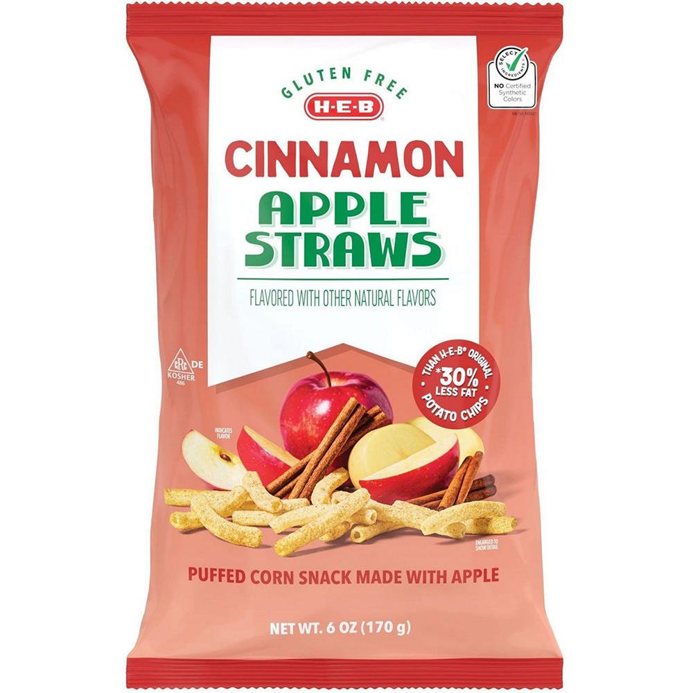 H-E-B Cinnamon Apple Straws Puffed Corn Snack, 6 oz