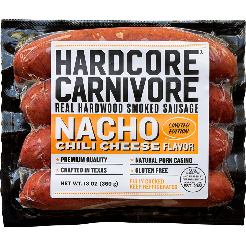 Hardcore Carnivore Smoked Sausage - Nacho Chili Cheese, 13 oz