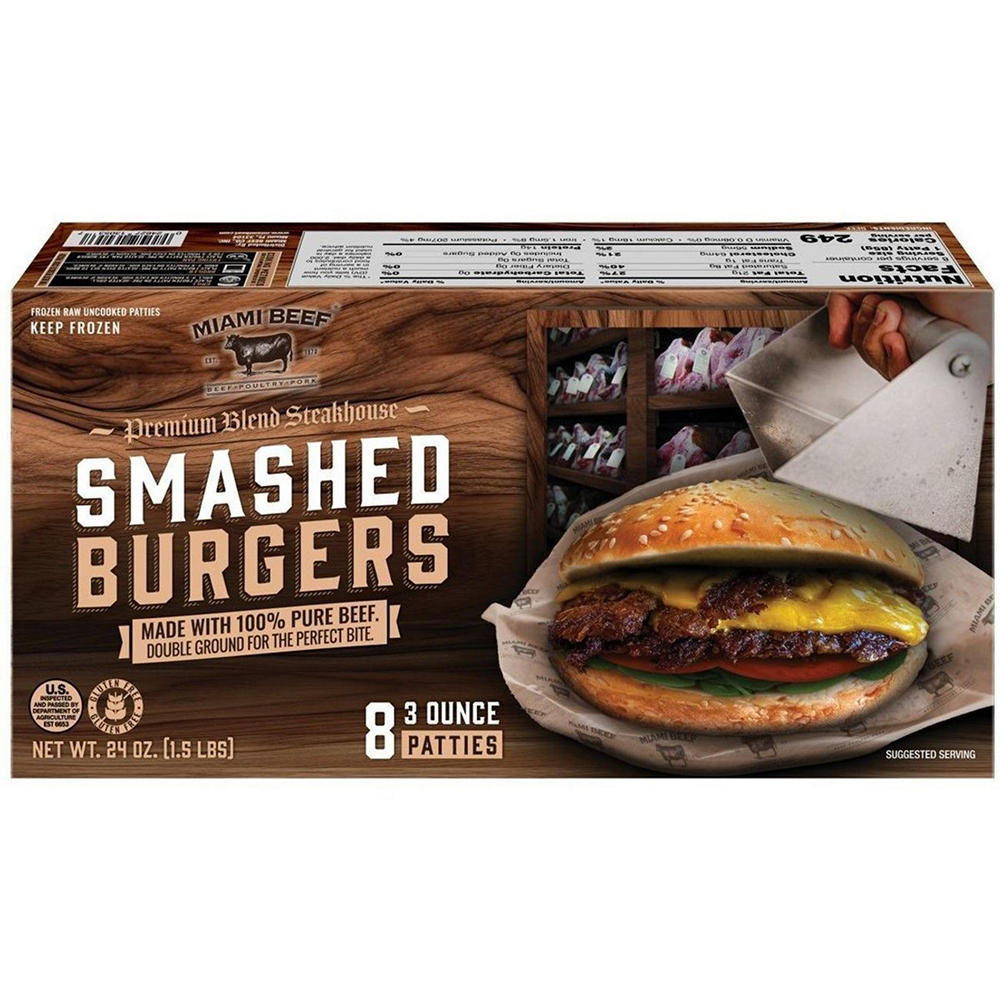 Miami Beef Frozen Smashed Burgers, 24 oz