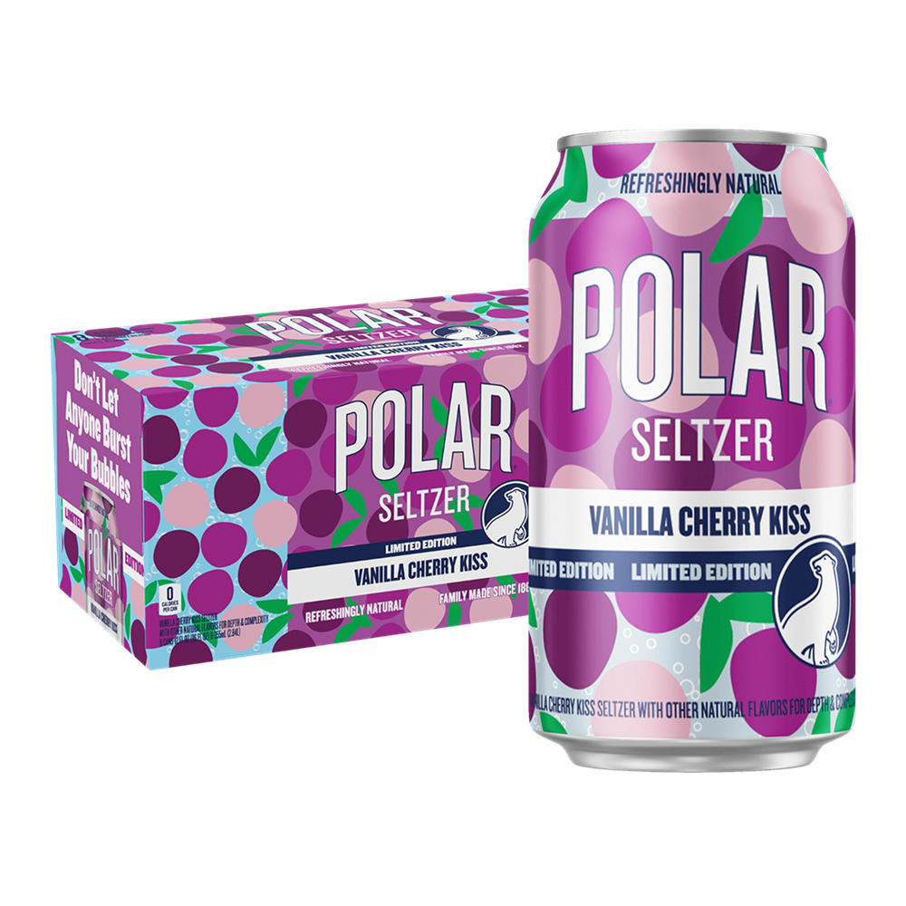 Polar Seltzer Water Vanilla Cherry Kiss 8 pk Cans, 12 oz