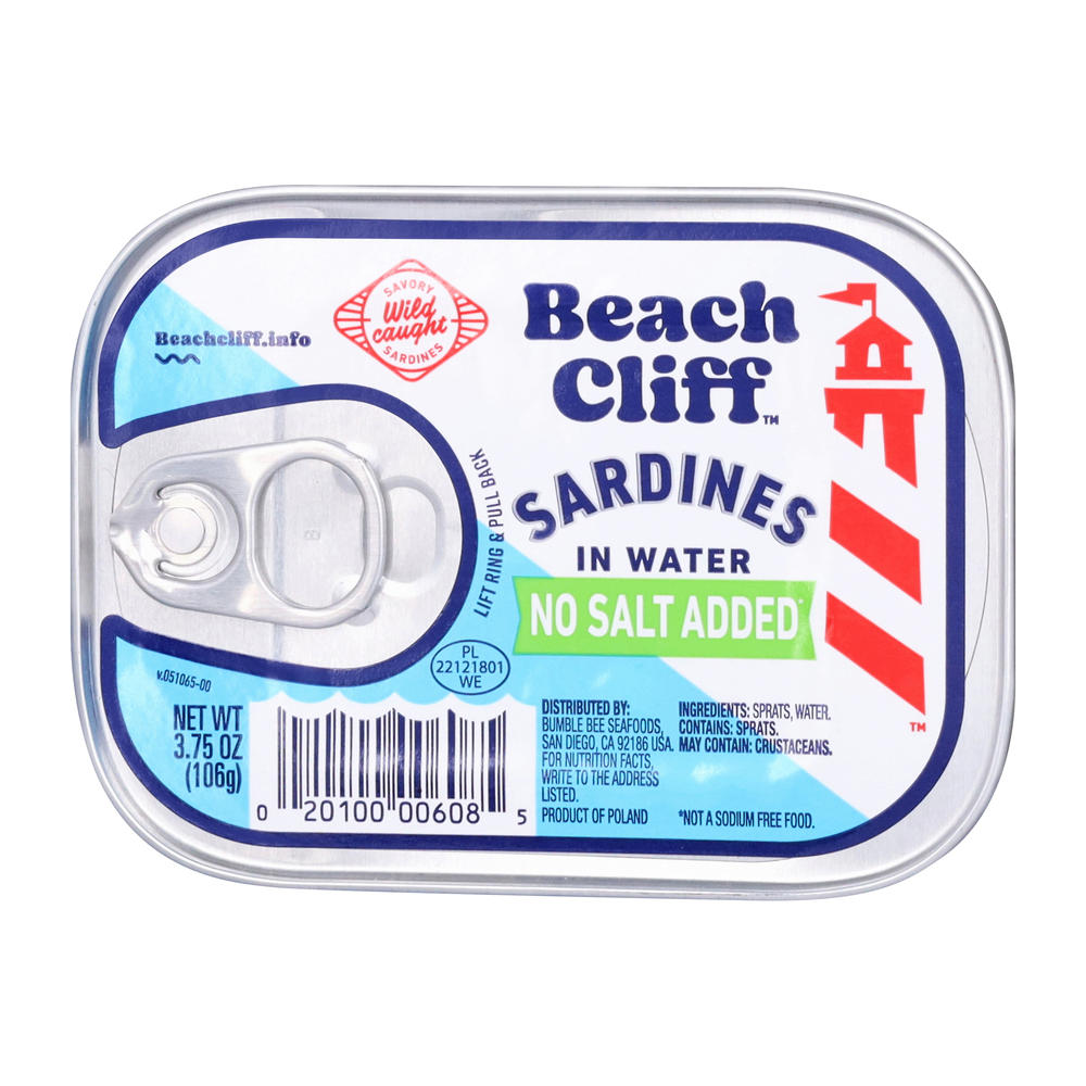 Beach Cliff No Salt Added Sardines in Water, 3.75 oz