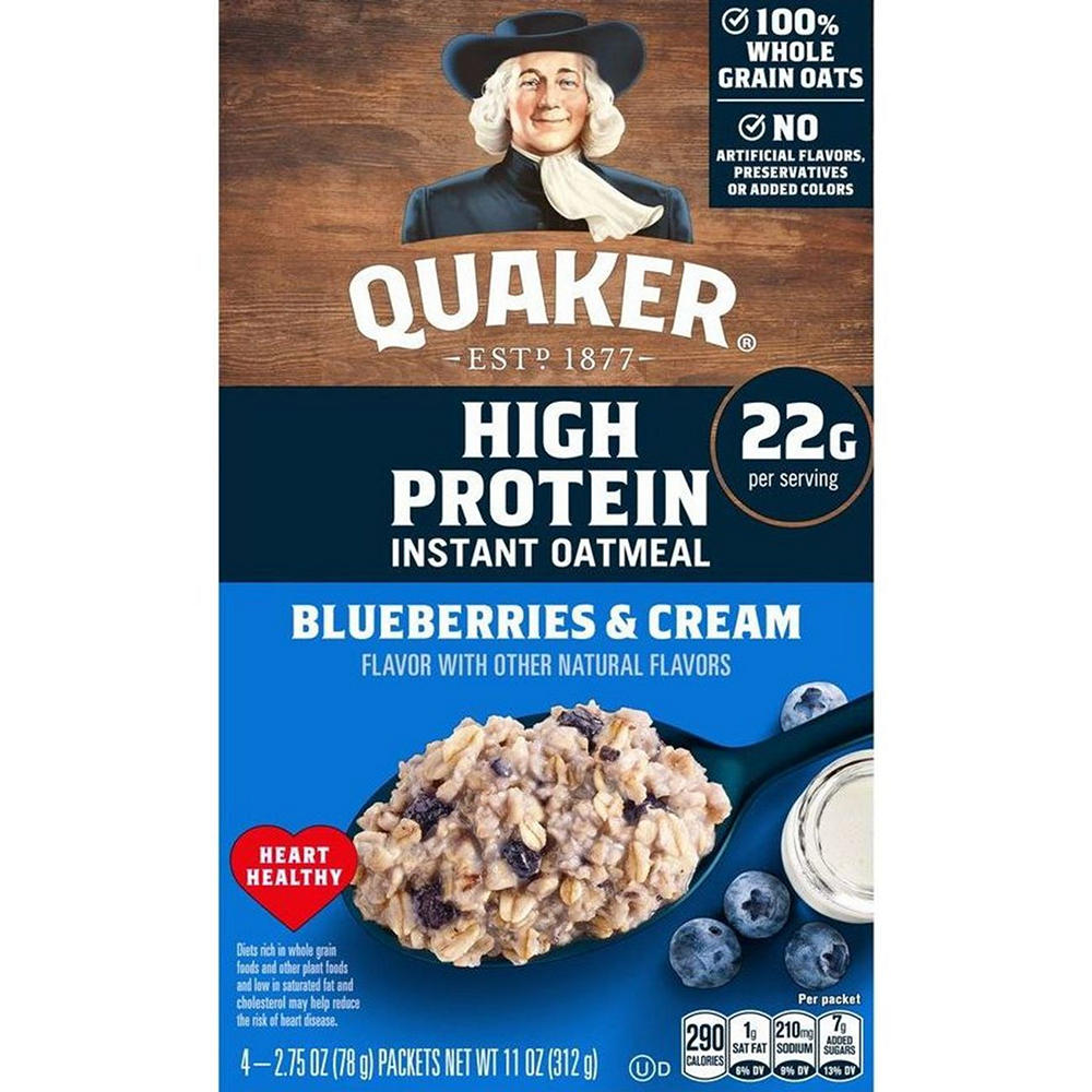 Quaker High Protein Instant Oatmeal - Blueberries & Cream, 4 ct