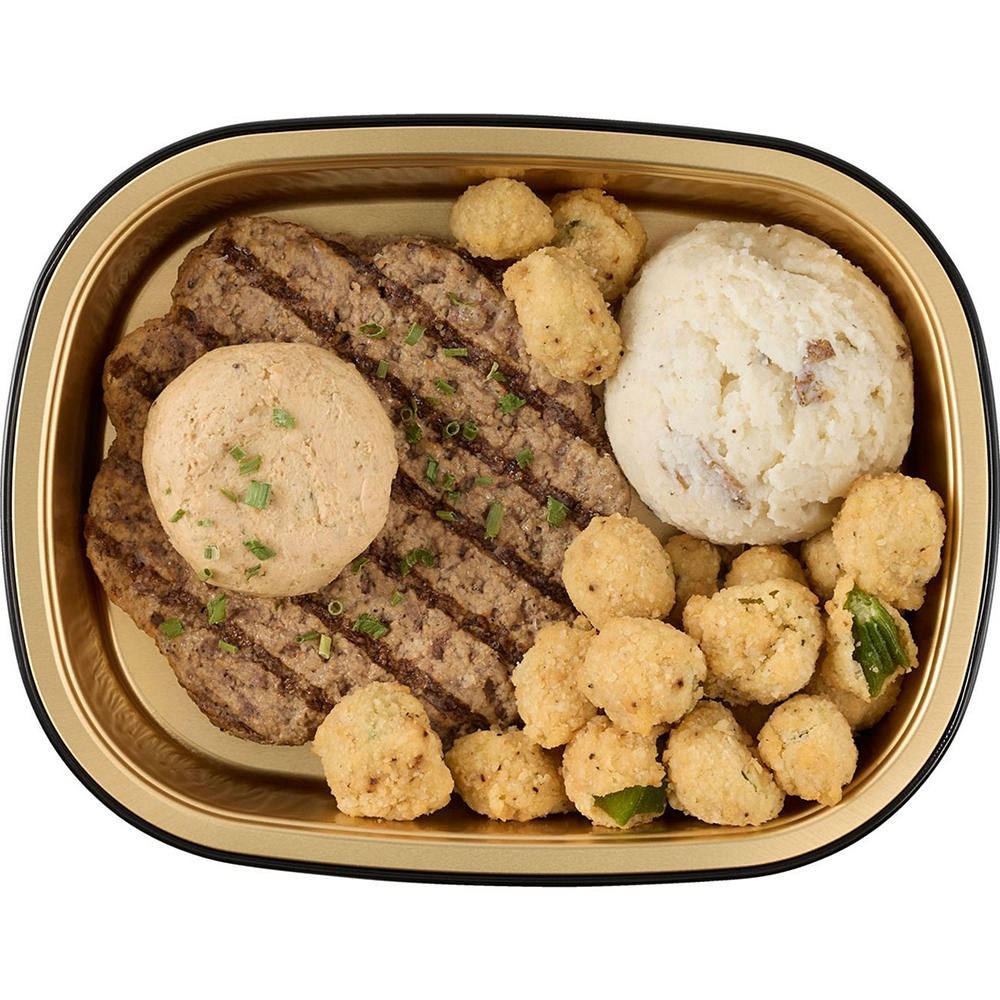 Meal Simple by H-E-B Hamburger Steak with Mashed Potatoes & Fried Okra, Avg. 0.75 lb