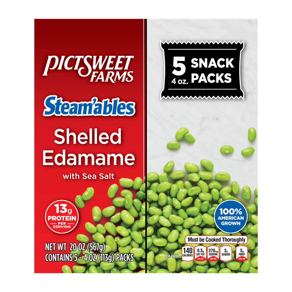 Pictsweet Farms Steam'ables Shelled Edamame with Sea Salt Snack Packs, 5 ct