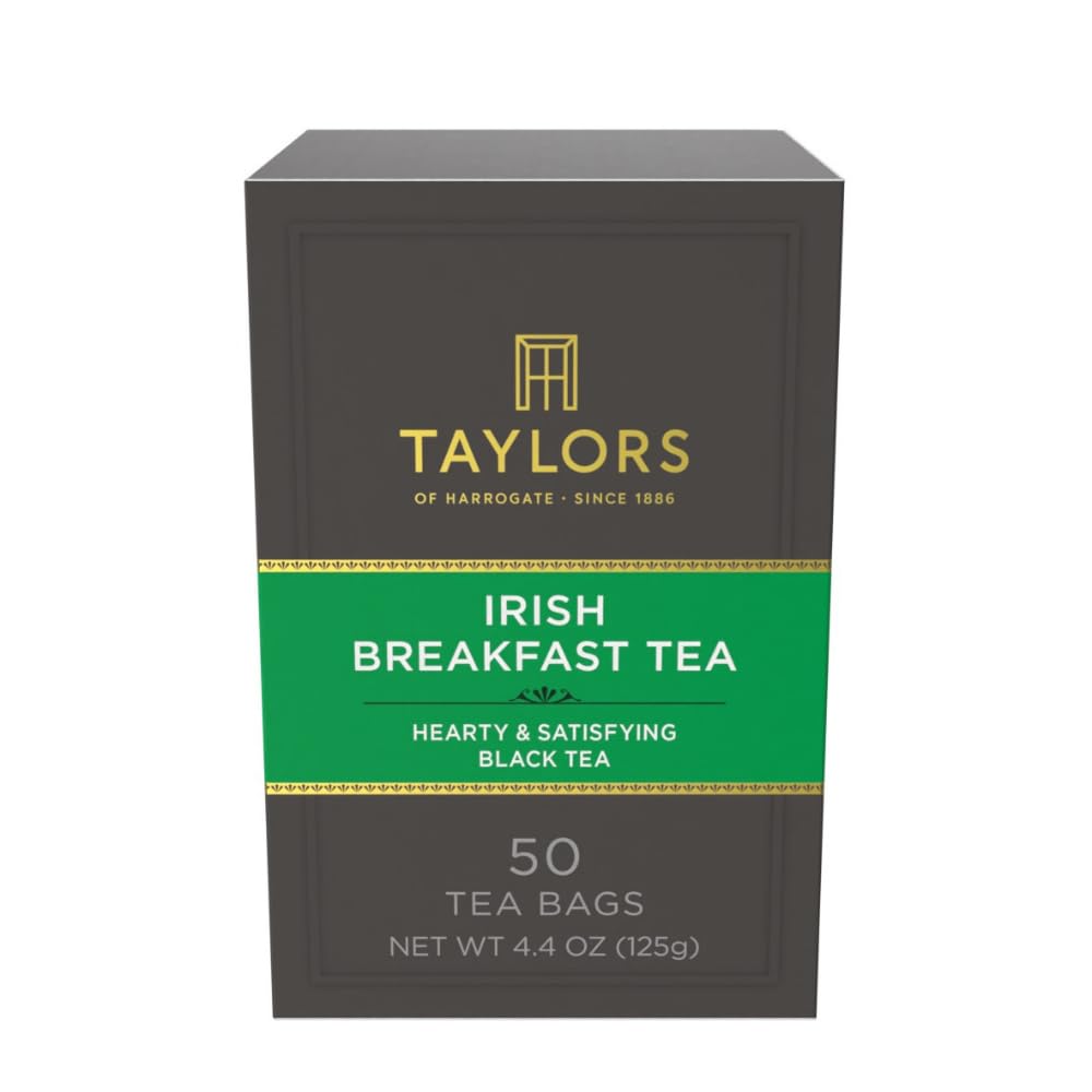 Taylors of Harrogate Irish Breakfast Black Tea Bags, 50ct (Pack of 1) | Rich, Bright & Malty, Caffeinated Pillow Bags to Enjoy Hot or Iced. Full-bodied Taste, Best Enjoyed with Milk. Pack of 1.