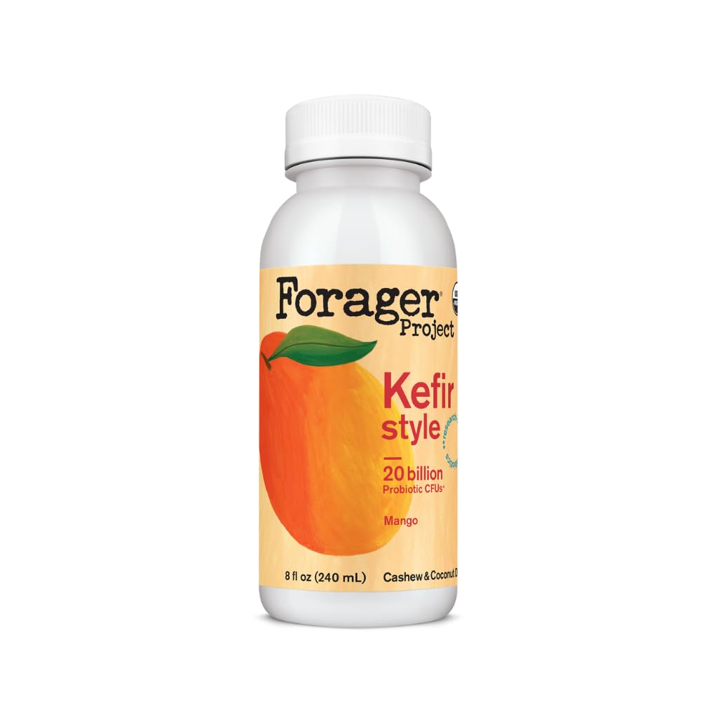 Forager Project Organic Mango Cashew Kefir Style Drink, 8 fl oz | Real mango. Live active probiotic cultures, dairy-free. No gums or oils. Single-serve grab-and-go bottle