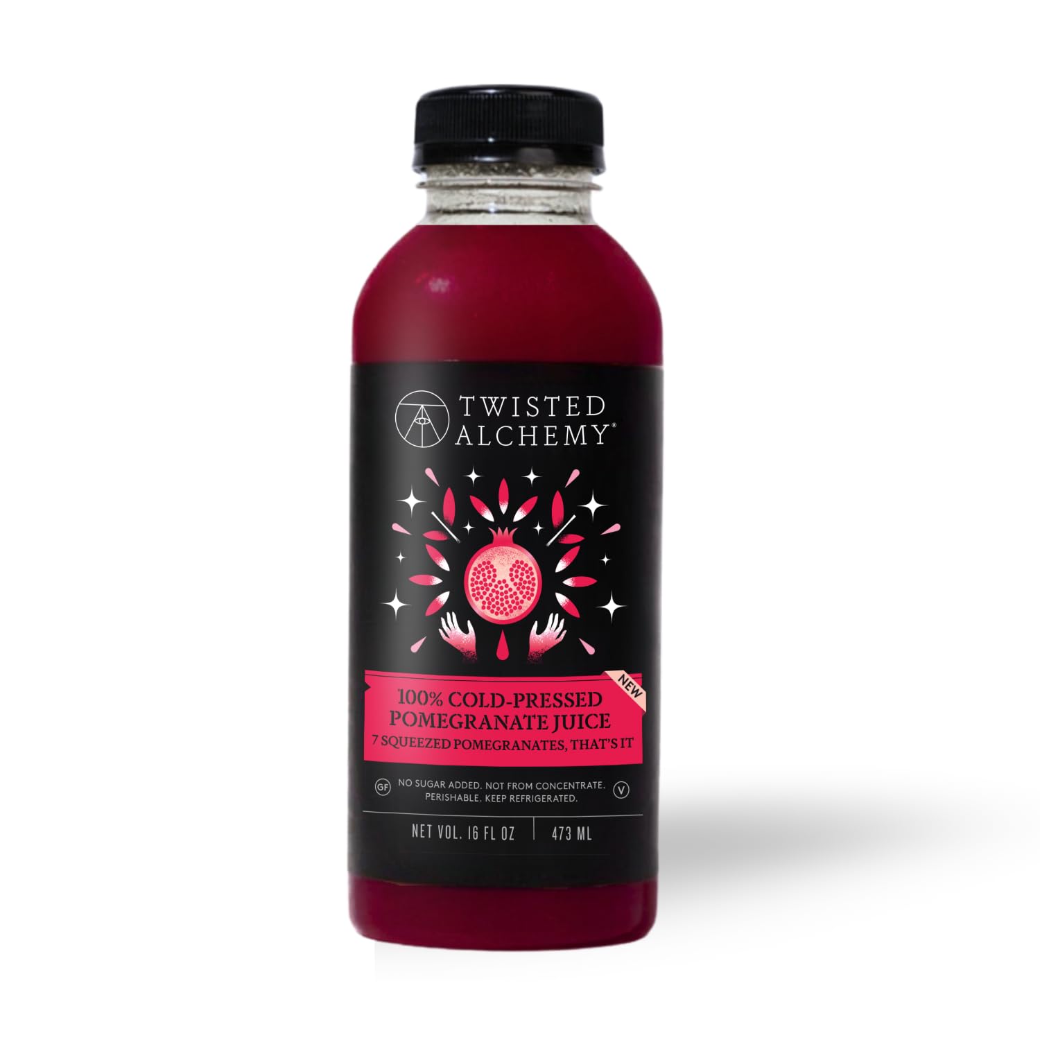 Twisted Alchemy Cold Pressed Pomegranate Juice – All Natural, Non-GMO, No Sugar Added, Preservative Free – 16 fl oz Bottle for Craft Cocktails & Culinary Use