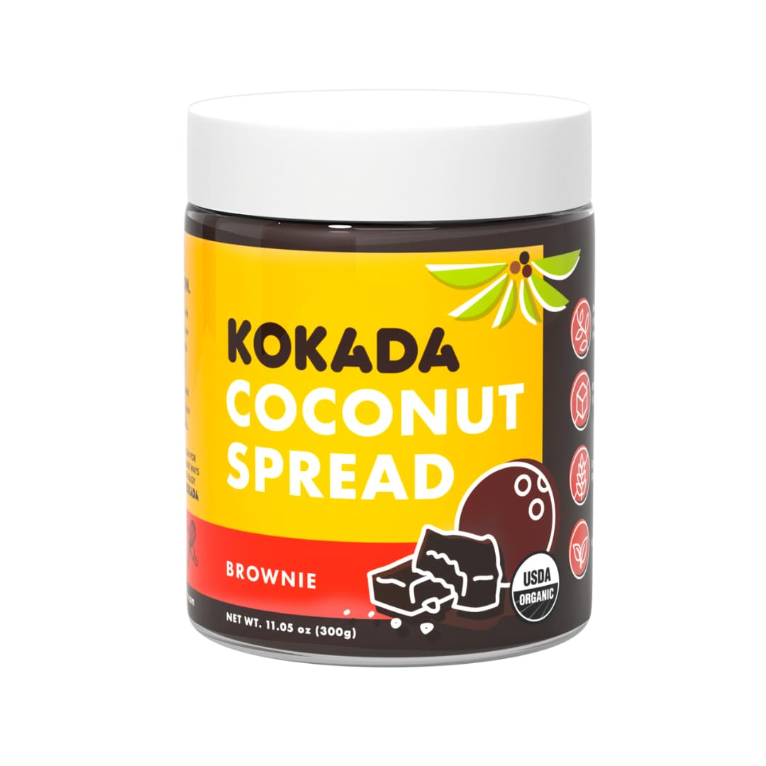 Kokada Coconut Spread, Brownie (11oz Jar) - Peanut Free, School Safe Snack, Organic Ingredients, Vegan, Gluten Free Spread, Peanut Butter, Sunflower Seed & Cookie Butter Alternative