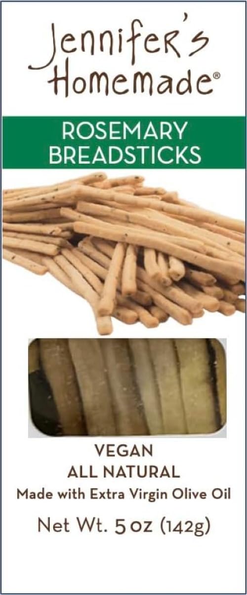 JENNIFERS HOMEMADE Rosemary Breadsticks, VEGAN All Natural, Made with extra virgin olive oil, Crunchy and delicious snack, 5 OZ