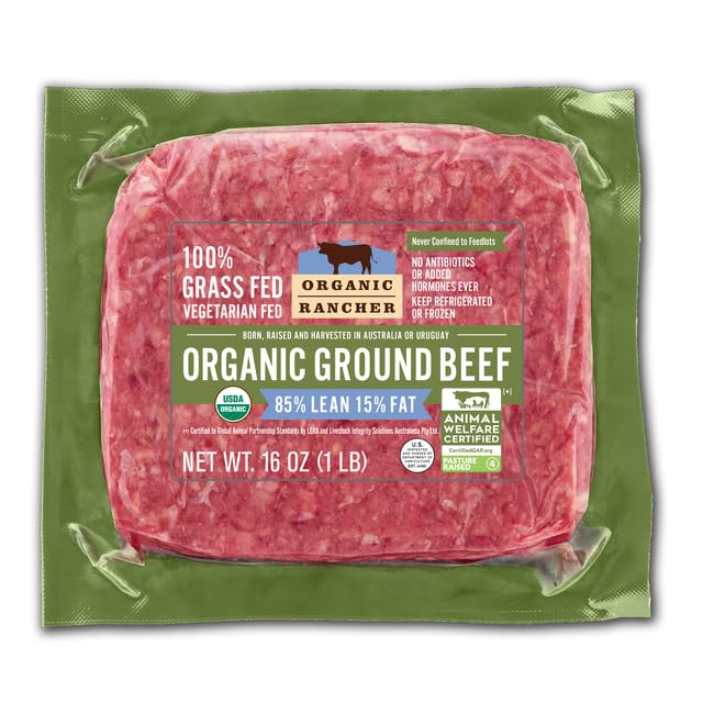 Organic Rancher, Organic Ground Beef 85% Lean/15% Fat, 100% Grass Fed & Grass Finished, USDA Organic, Pasture Raised Free Range, 1 lb