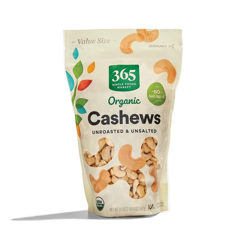 Organic Cashews, Unroasted and Unsalted, Value Size, 20 Ounce
