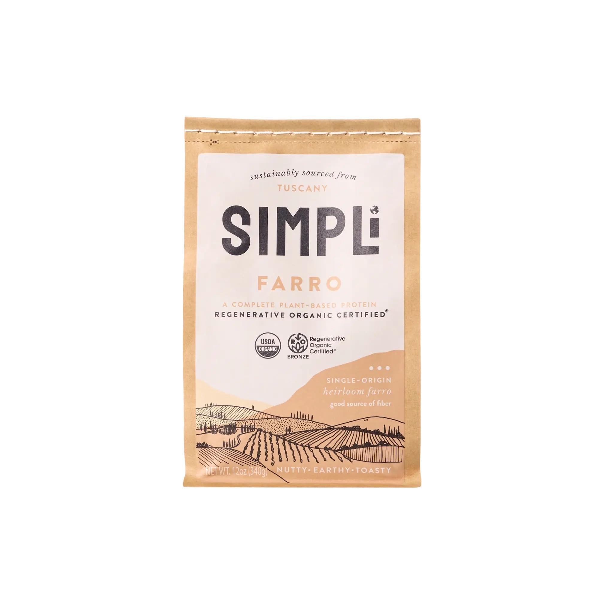 SIMPLi Regenerative Organic Certified Farro, 12 OZ (1-Pack) | Rich in Fiber, Plant Protein, Magnesium & Iron, with a Chewy Texture and Nutty Flavor for Hearty Grain Bowls, Soups & Salads