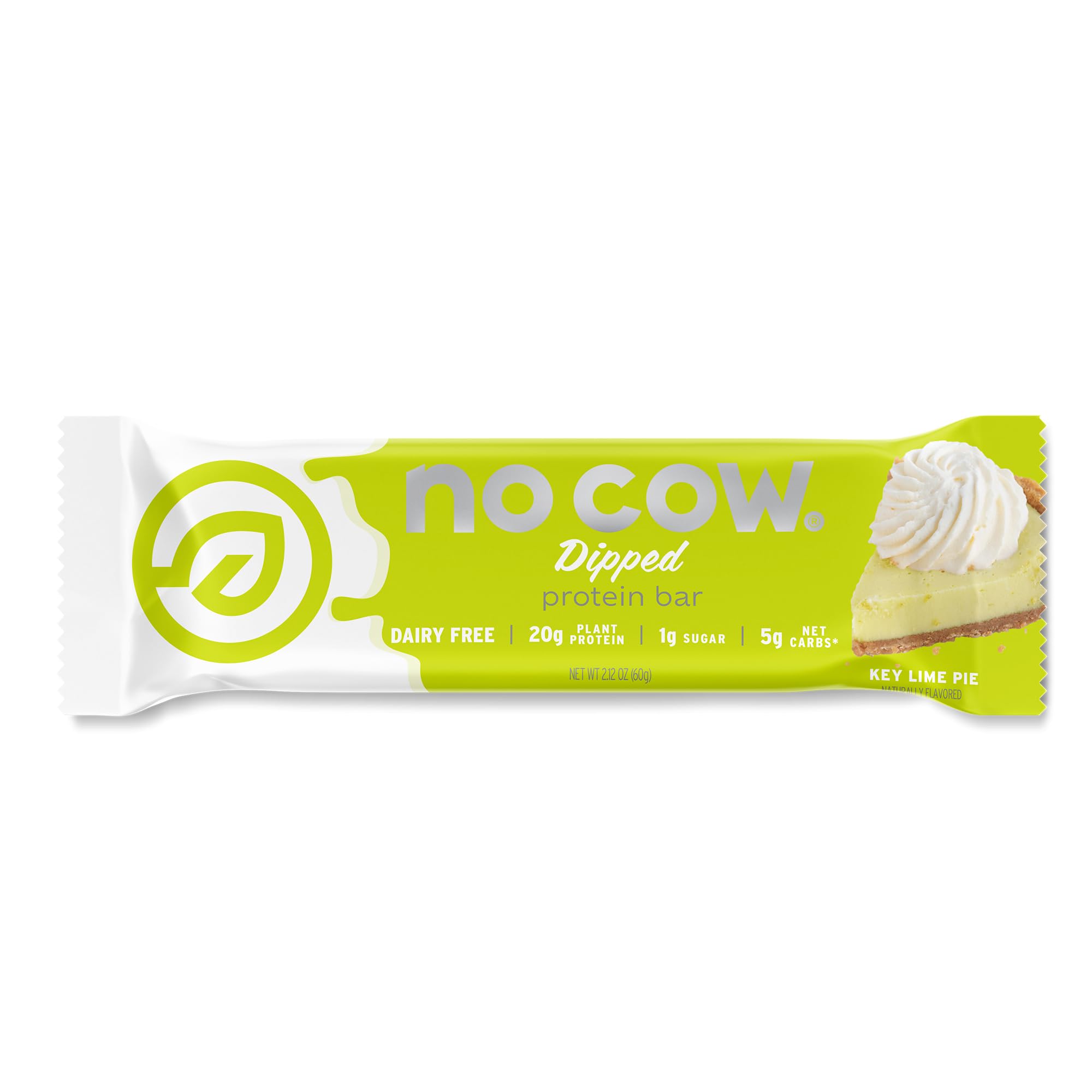 No Cow Key Lime Pie Vegan Protein Bars, 1 Bar | 20g High Plant-Based Protein, High Fiber, Low Sugar, Gluten-Free, Dairy-Free, Soy-Free, Keto-Friendly Snack Bars