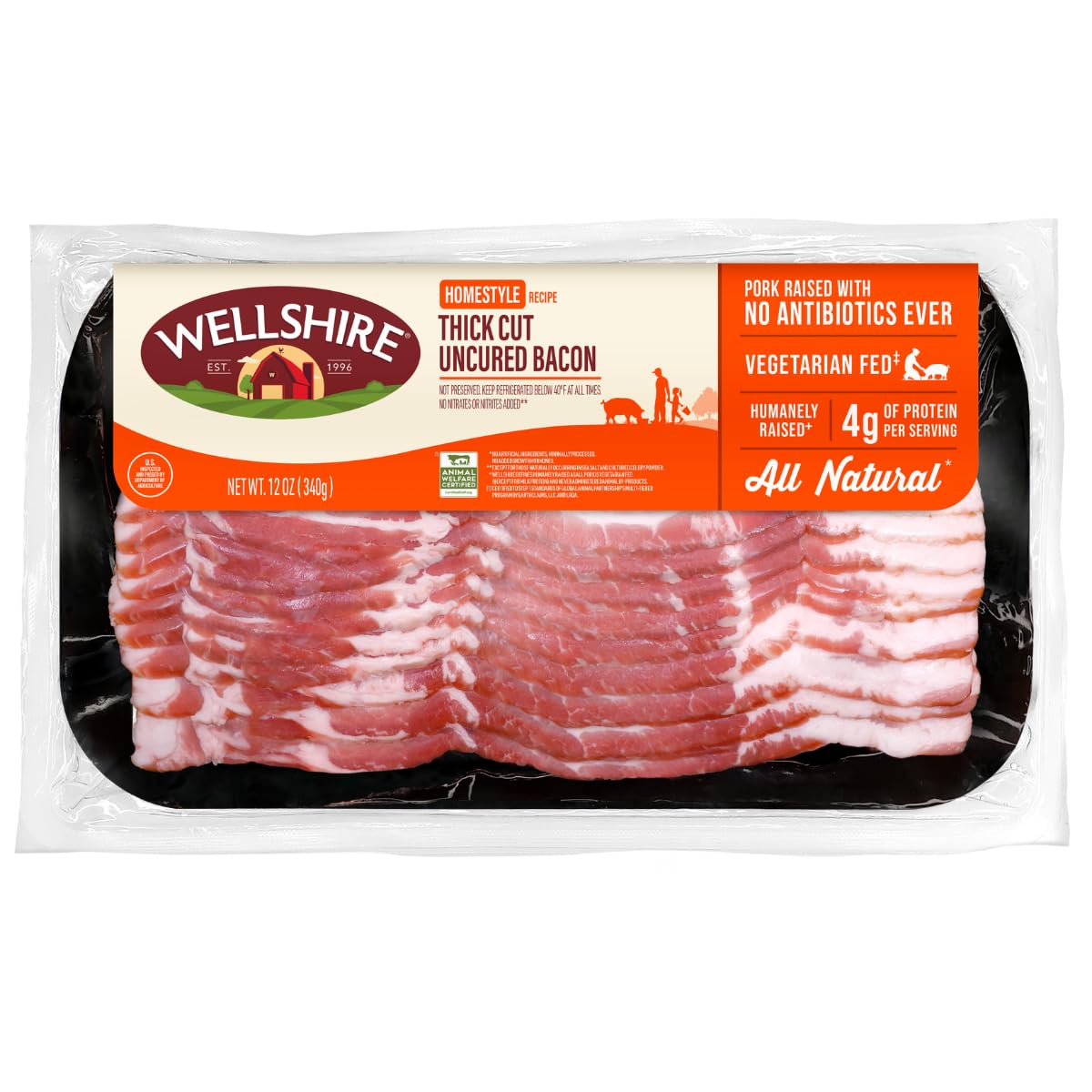 Wellshire Farms Thick Sliced Dry Rubbed Uncured Bacon, 12 oz