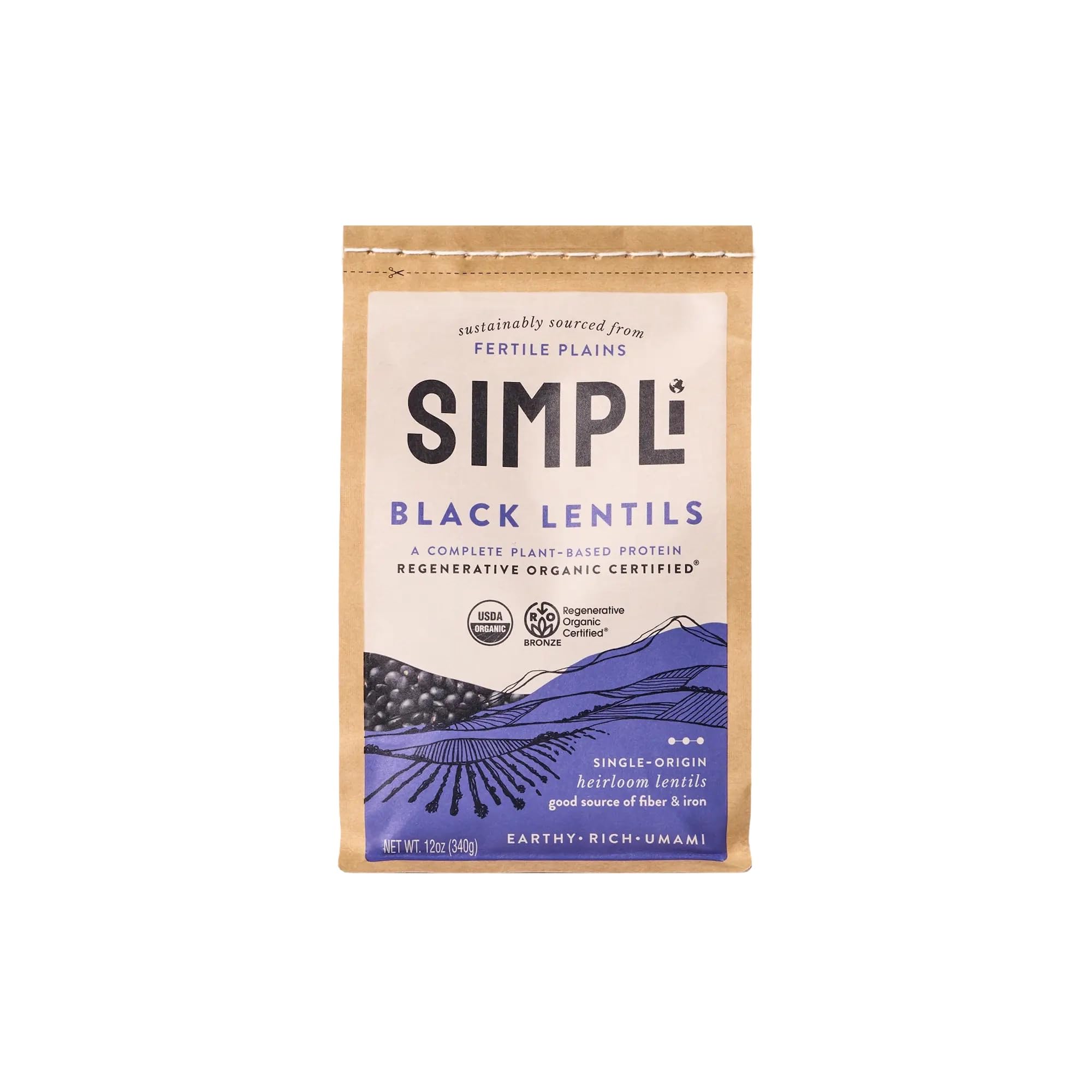 SIMPLi Regenerative Organic Certified Black Lentils, 12 OZ (1-Pack) | Rich in Iron, Protein & Antioxidants with a Silky, Caviar-Like Texture for Salads, Curries, Grain Bowls & Everyday Meals