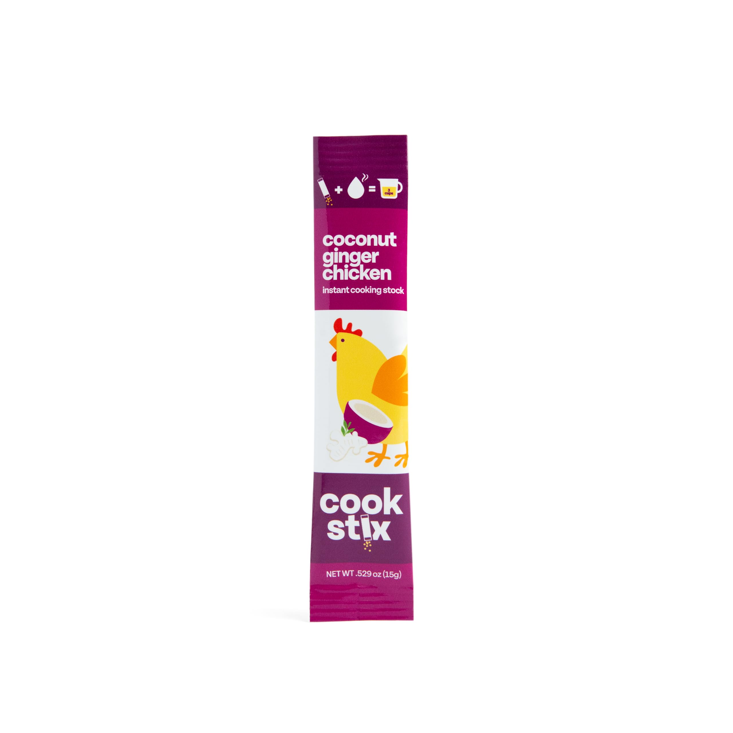 Cookstix Coconut Ginger Dehydrated Chicken Stock Powder Sticks, Made with Real Ingredients, Versatile Chicken Bouillon Powder Alternative for Cooking, Clean Label, No Sugar Added, Lower Sodium, 1 Pack