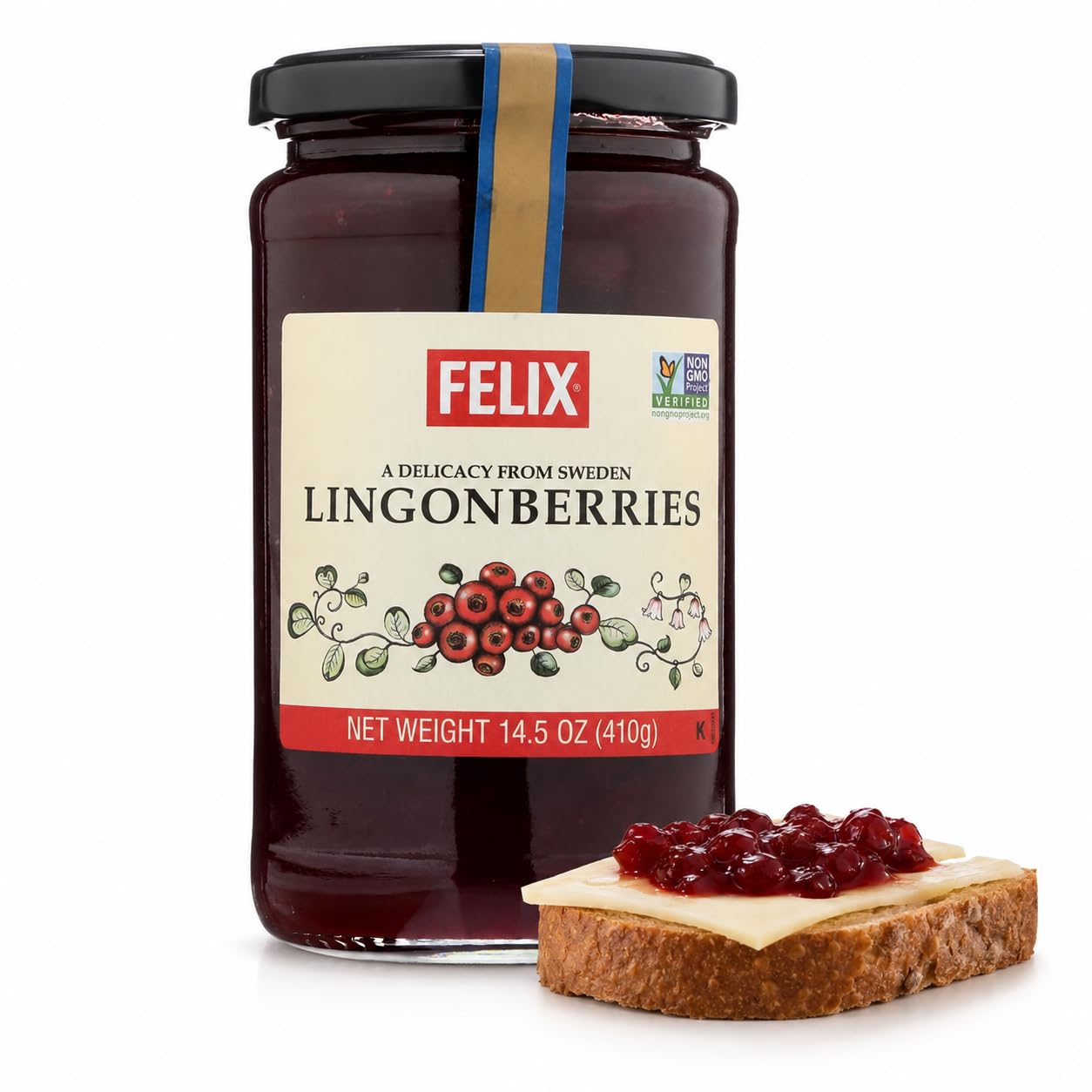 Felix Wild Lingonberry Jam, Swedish Preserve, Non-GMO, 14.5 oz | Sweden's #1 lingonberry jam, sweet-tart flavor for meatballs, pancakes, waffles, and more.