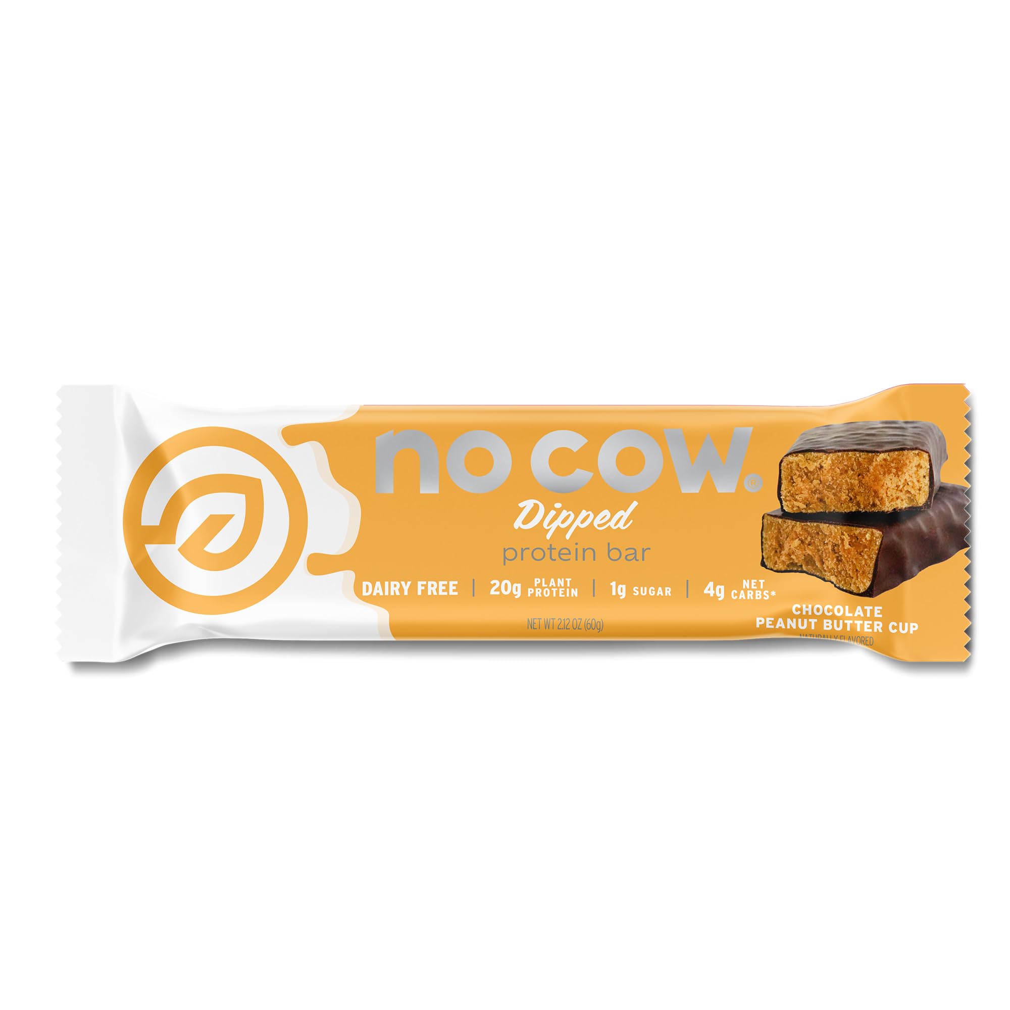 No Cow Chocolate Peanut Butter Cup Vegan Protein Bars, 1 Bar | 20g High Plant-Based Protein, High Fiber, Low Sugar, Gluten-Free, Dairy-Free, Soy-Free, Keto-Friendly Snack Bars