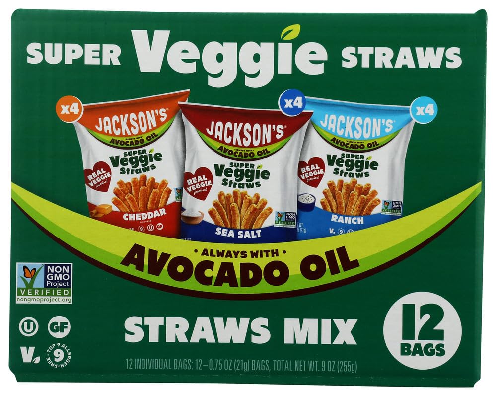 Jackson's Avocado Oil Super Veggie Straws Variety 12pk, 9 OZ