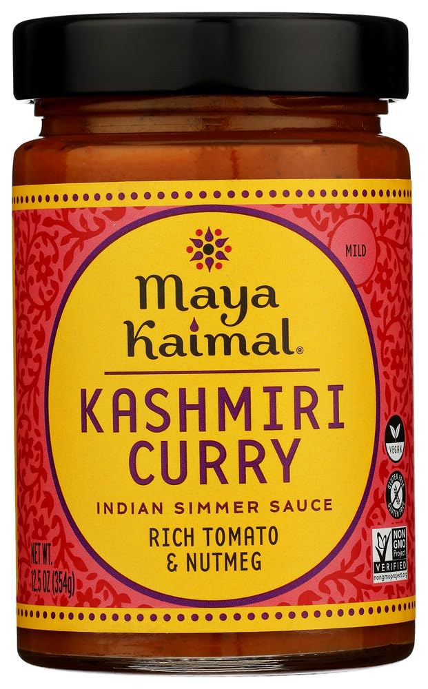 Maya Kaimal Kashmiri Curry Sauce, 12.5 oz, Mild Indian Simmer Sauce with Tomato and Nutmeg. Vegan, Gluten Free, Non-GMO Project Verified, Vegetarian