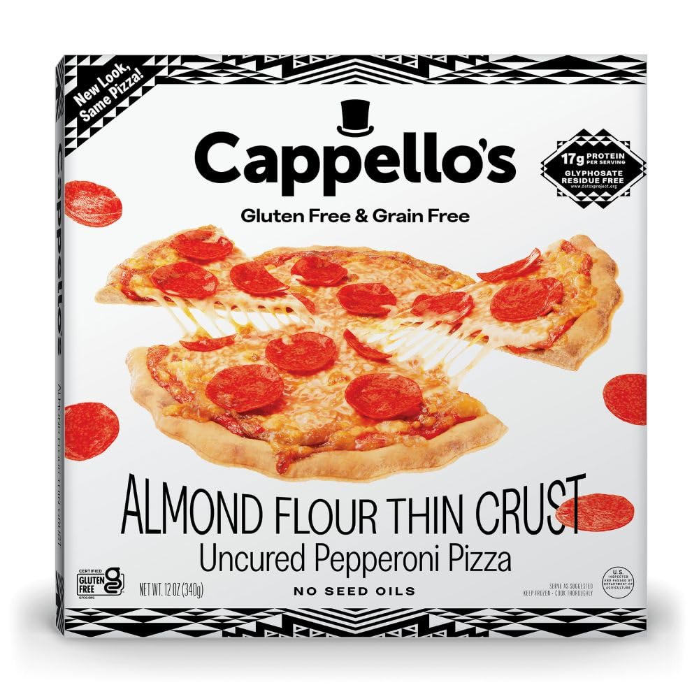 Cappello's Almond Flour Thin Crust Uncured Pepperoni Pizza, Gluten Free, Frozen Pizza 12oz