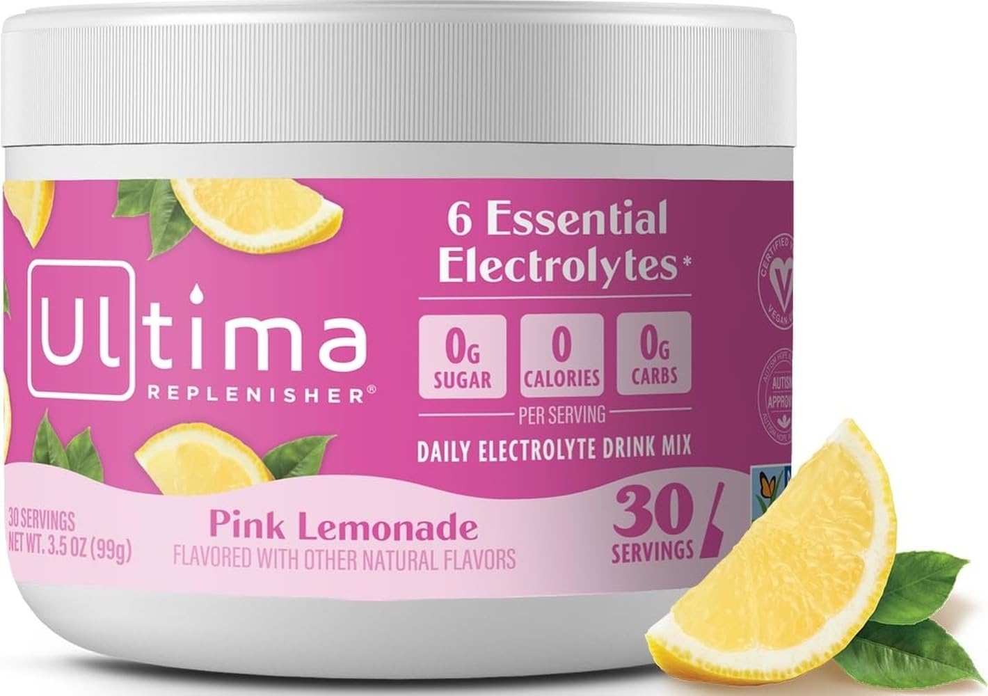 Ultima Replenisher Pink Lemonade Electrolytes Powder, 30-Serving Canister | Daily Zero Sugar Hydration Powder with 6 Key Electrolytes & Minerals - Sugar Free, Plant Based & Keto Friendly