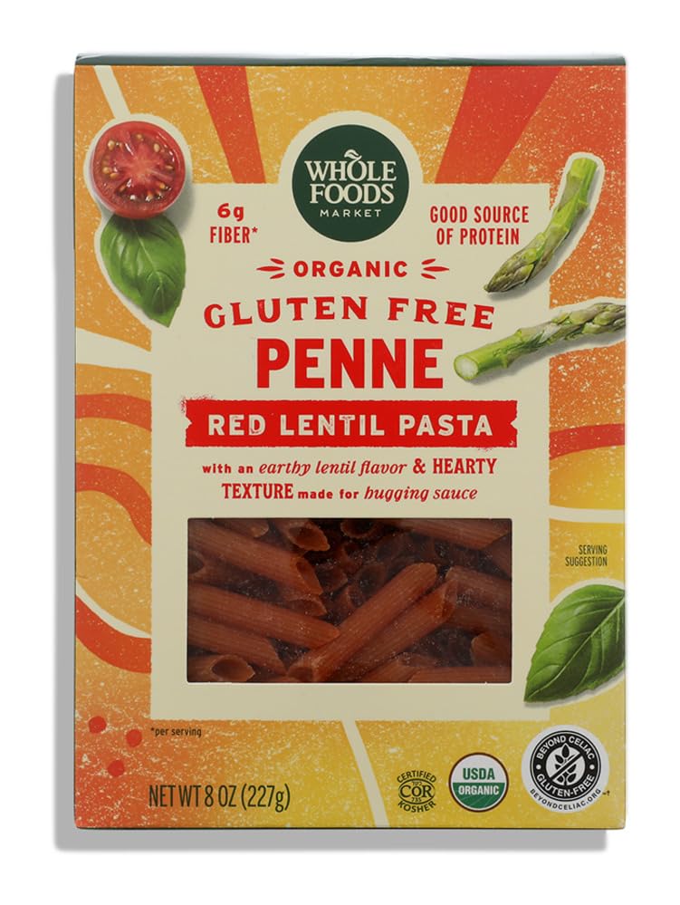 Whole Foods Market Organic Red Lentil Penne Pasta, 8 OZ